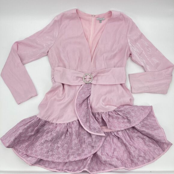 Atoir Fier on Fire Dress sz 10, Pink Ruffle Split, Linen Blend Coquette Designer - Picture 2 of 12